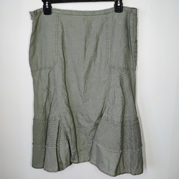 Intuitions Y2K 100% Linen Knee Length Skirt Military Army Green Size 8 - Picture 4 of 14